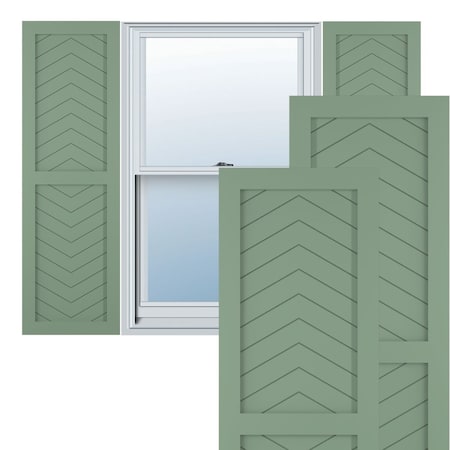 True Fit PVC Two Panel Chevron Modern Style Fixed Mount Shutters, Track Green, 12W X 60H